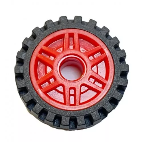 13971c01c5 - LEGO piros csillag mintájú 18 x 8 mm méretű felni belső peremmel, 23mm x 7mm fekete gumival