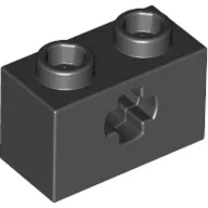32064c11 - LEGO fekete technic kocka 1 x 2 méretű, X-lyukkal