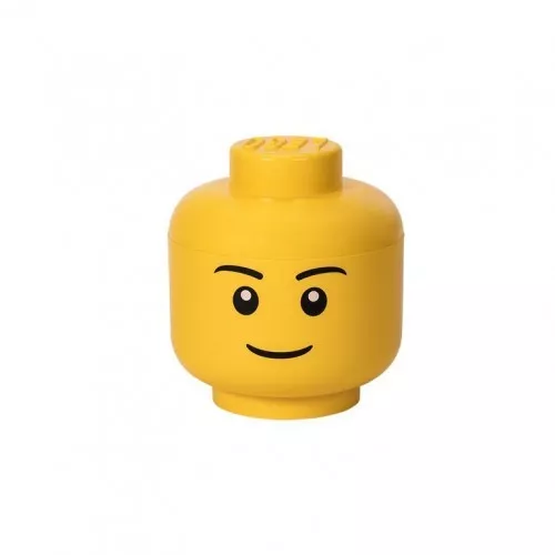 40321724 LEGO Tároló doboz Minifigura fej alakú, sárga fiú mintával, L-es méretben