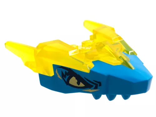 82276pb01c19 - LEGO átlátszó sárga sárkányfej, felső állkapocs, sárga szemekkel, sötét azúr orral