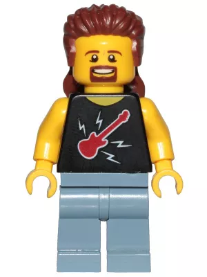 cty1020 - LEGO minifigura rocker, hosszú hajjal fekete trikóban