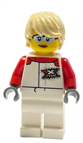 cty1111 - LEGO City extrémsportoló minifigura nő, piros fehér felszerelésben