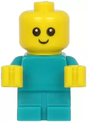 cty1186 - LEGO bébi minifigura, sötét türkiz test, sárga kezek