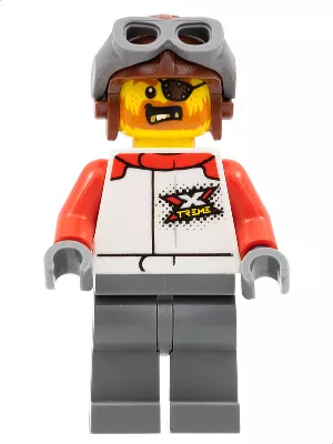 cty1324 - LEGO minifigura kaszkadőr, barna pilótasapkában és fehér felsőeben