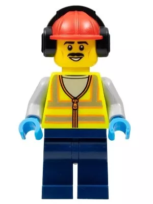 cty1455 - LEGO Stuntz csapat minifigura láthatósági mellényben, piros sisakban és fülvédővel