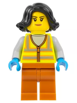 cty1522 - LEGO minifigura nő kukás, láthatósági mellényben