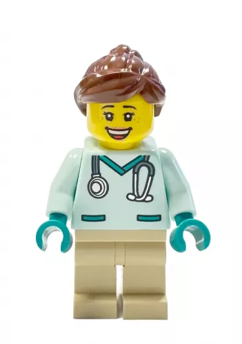 cty1532 - LEGO minifigura állatorvosnő világos aqua felsőben