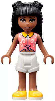 frnd515 - LEGO Friends Priyanka minifigura, korall felsőben, fehér nadrág
