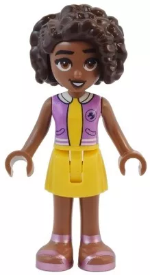 frnd656 - LEGO Friends Aliya minifigura levendula felsőben, sárga szoknya