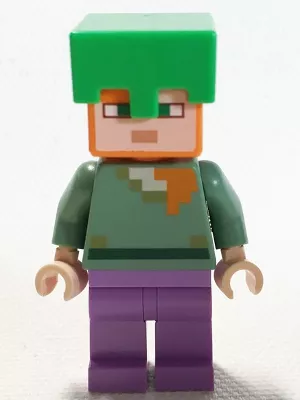 min089 - LEGO Minecraft Alex minifigura, levendula nadrágban, világoszöld sisakban