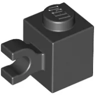 60476c11 - LEGO fekete kocka 1 x 1 méretű, oldalán klipsszel