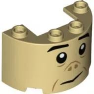 24593pb07c2 - LEGO világos krémszínű (tan) félhenger 2 x 4 x 2 méretű, 1 x 2 kivágással, Gróp arcával