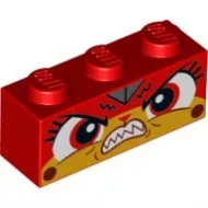 3622pb111c5 - LEGO piros kocka 1 x 3 méretű mérges Csoda Kitty arccal