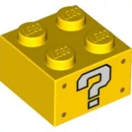 3003pb118c3 - LEGO 2 x 2 kocka, sárga, kérdőjel mintával a négy oldalán