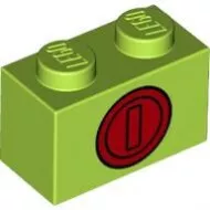 3004pb213c34 - LEGO lime zöld kocka 1 x 2 méretű, piros érme mintával