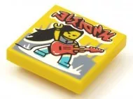 3068bpb1630c3 - LEGO sárga csempe 2 x 2 méretű, rock gitáros minifigura mintával