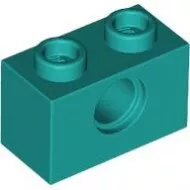 3700c39 - LEGO sötét türkiz technic kocka 1 x 2 méretű, lyukkal