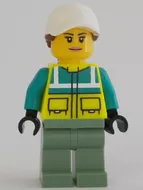 cty1349 - LEGO City női mentőautó sofőr minifigura, vörösesbarna haj copfban sapkával
