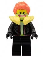 cty1457 - LEGO Stuntz sofőr minifigura fekete ruhában, szőrmegallérral