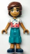 frnd593 - LEGO Friends Leo minifigura fehér és korall színű ingben és sötét türkiz nadrágban