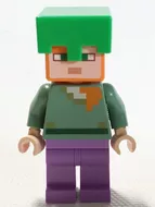 min089 - LEGO Minecraft Alex minifigura, levendula nadrágban, világoszöld sisakban