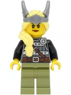 vik039 - LEGO Minifigura - női viking harcos, hosszú sárga haj szárnyas fejdísszel