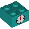 3003pb116c39 - LEGO sötét türkiz kocka 2 x 2 méretű, óra mintával