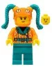 cty1456 - LEGO Stuntz sofőr minifigura nő narancssárga dzsekiben, bojtos bukósisakban