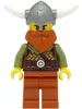 vik038 - LEGO Minifigura - férfi viking harcos, sötét narancssárga szakáll, ezüst viking sisak