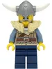 vik040 - LEGO Minifigura - férfi viking harcos, világos krémszínű szőrme, ezüst viking sisak